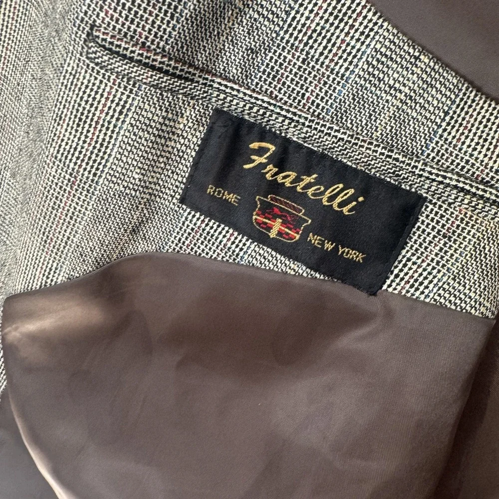 Fratelli Rome New York Sport Coat XL Gray Plaid 100% Silk Blazer